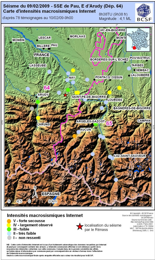 carte macrosismique de Pau